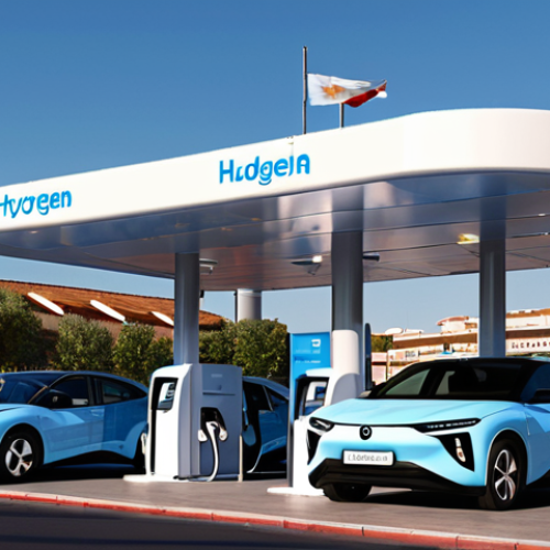 Home 8 **
A futuristic hydrogen refueling station ("hidrogenera") in a bustling Spanish city. Sleek, modern hydrogen cars are filling up quickly and cleanly. Solar panels are visible on the station's roof. In the background, the city skyline is clear and smog-free, showcasing the benefits of hydrogen power. Include Spanish signage and branding to emphasize the local context. The overall tone is optimistic and technologically advanced.
**