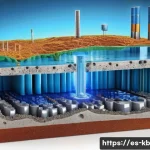 수소연료전지의 내구성 및 신뢰성 평가 - A highly detailed cross-sectional illustration of a hydrogen fuel cell showing internal components s...