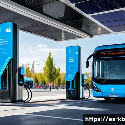 Home 33 수소연료전지 기술의 차세대 응용 - A futuristic urban hydrogen refueling station in Madrid, Spain, bustling with activity; modern buses...