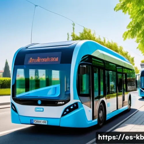 Home 31 수소연료전지 기반의 이동 수단 사례 - A futuristic European city street scene showcasing hydrogen-powered public buses and passenger cars ...