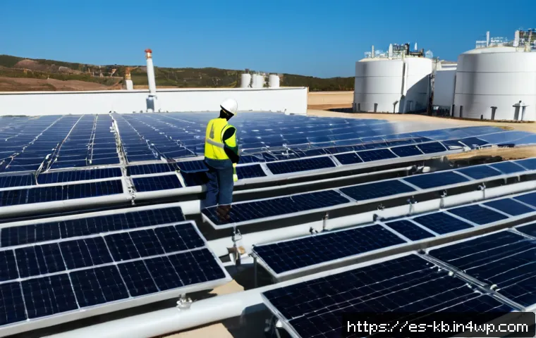Home 17 수소연료전지 수소 생산 방법 - Photorealistic industrial hydrogen production facility in southern Spain, sunlit electrolyzer units ...