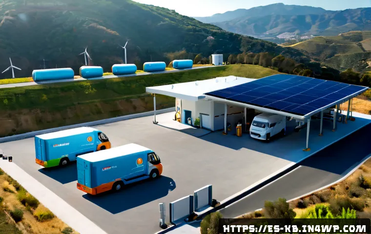 Home 30 수소연료전지 기술의 생태계 구축 - Photorealistic wide-angle view of a hydrogen fuel cell ecosystem in a modern Spanish industrial park...