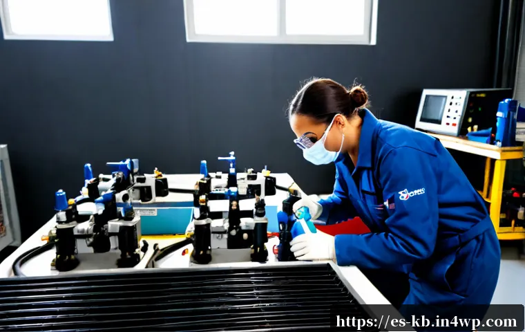 Home 17 수소연료전지 시스템의 유지보수 방법 - Photorealistic hydrogen fuel cell maintenance scene in a clean industrial workshop in Spain, experie...